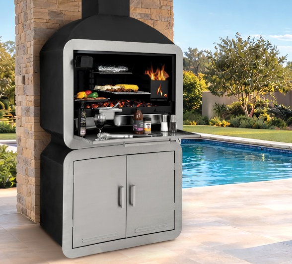 Infiniti Fires 1000 freestanding braai on a cupboard storage base with doors